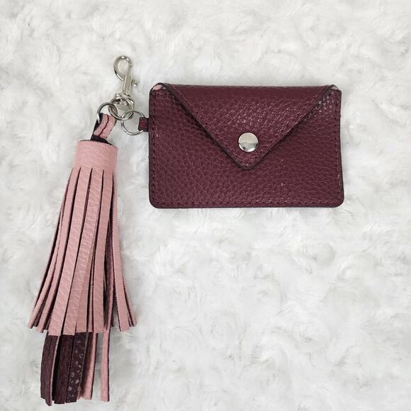 Tassel Keychain Credit Card Wallet Brown Pink - Picture 1 of 7